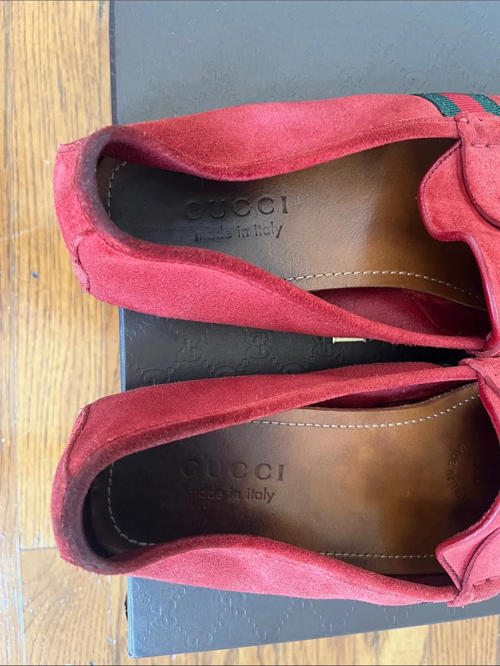 Gucci Red Suede Drivers with Signature Web Stripe